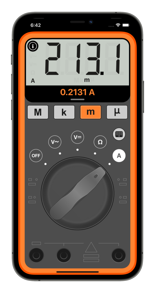 iPhone 12 Pro Max displaying Multimeter Wizard App